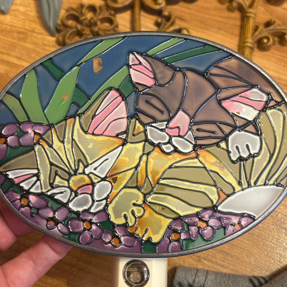 Vintage Avon Stained Glass Cat Nightlight